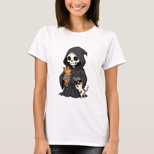 T-shirt Cute Cartoon Grim Reaper Hugging (Devant)
