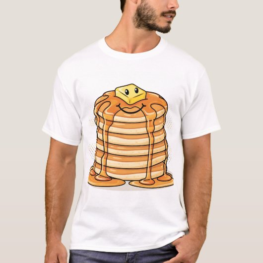 T-shirt Cute Cartoon Pancake Stack with Smiling Face and S (Devant)