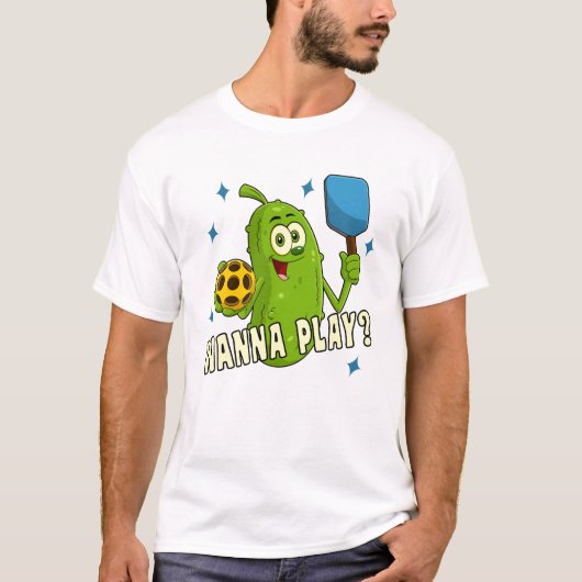 T-shirt Cute Cartoon Pickle Wanna Jouer Pickleball (Devant)