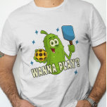 T-shirt Cute Cartoon Pickle Wanna Jouer Pickleball<br><div class="desc">Ce t-shirt de pickleball,  avec son adorable cornichon de dessin animé,  est une excellente façon de demander à un autre joueur de se joindre à vous en jouant sur le terrain.</div>