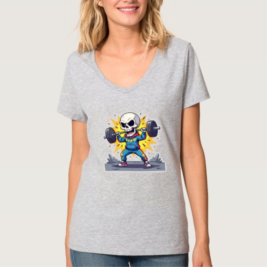 T-shirt “Cute Cartoon Skeleton Weightlifter • Funny Gym Ba (Devant)