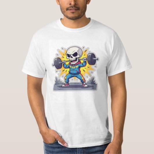 T-shirt “Cute Cartoon Skeleton Weightlifter • Funny Gym Ba (Devant)