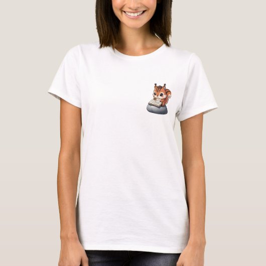 T-shirt Cute Cartoon Squirrel Artist Sketching in Notebook (Devant)