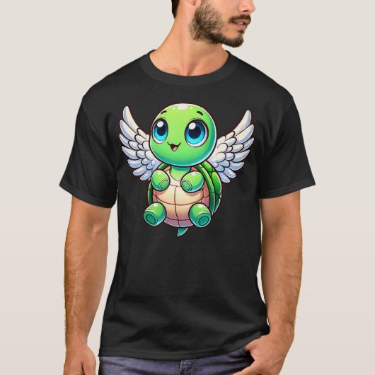 T-shirt Cute Cartoon Turtle Angel with Wings (Devant)