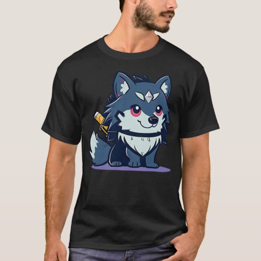 T-shirt Cute Cartoon Wolf Ninja and His Dog Sidekick with (Devant)