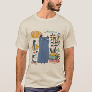 T-shirt 'cute cat and bird'