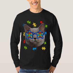 T-shirt Cute Cat Autism Puzzle Lunettes de soleil Chiots P