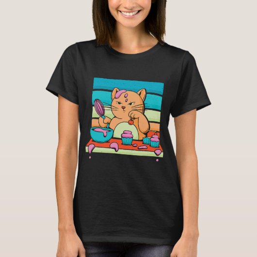 T-shirt Cute Cat Baking Cupcakes Funny A Baker (Devant)