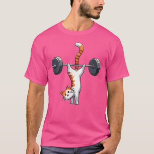 T-shirt Cute Cat Barbell Balancing Handstand Fitne