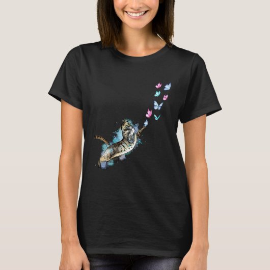 T-shirt Cute Cat Catching Butterfly Kittens  Kitty Adoptio (Devant)