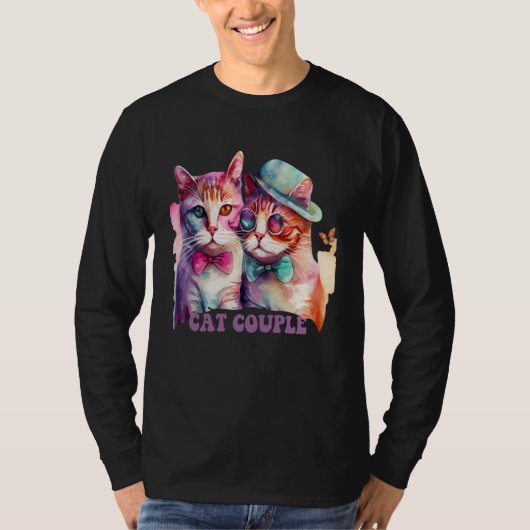 T-shirt Cute Cat Couple With Hat And Glasses For Cat (Devant)