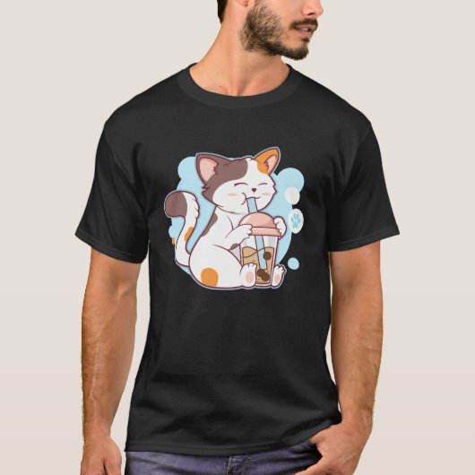 T-shirt Cute Cat Drinking Bubble Tea  Tea  Costume (Devant)