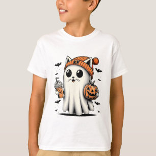 T-shirt Cute Cat Ghost Iced Café Drôle Ghost Halloween I