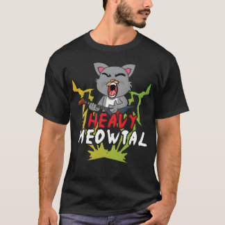 T-shirt Cute Cat Heavy Meow Metal Music Lover Guitar funny