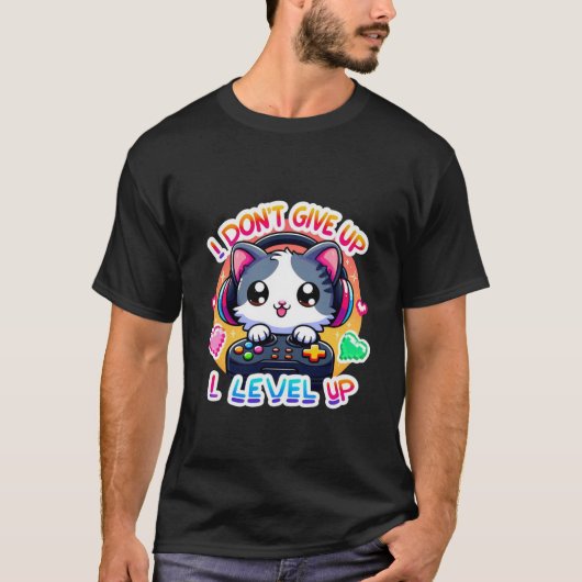 T-shirt Cute Cat : Je n'abandonne pas, je monte ! Inspiran (Devant)