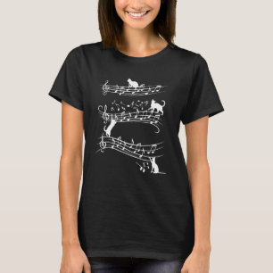 T-shirt Cute Cat Jouer Sur Notes Musicales Musique Piano M