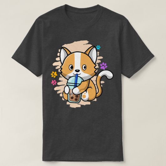 T-shirt Cute Cat Kawaii Drinking Bubble Tea Bubble Tea Pre (Design devant)