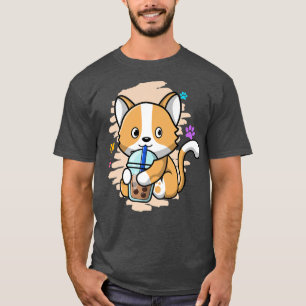T-shirt Cute Cat Kawaii Drinking Bubble Tea Bubble Tea Pre
