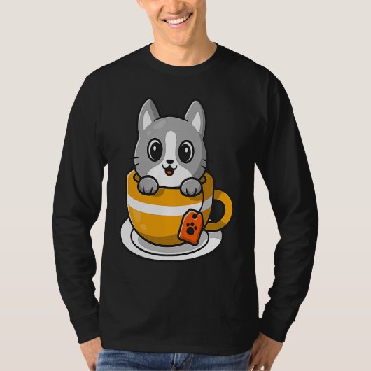 T-shirt Cute Cat Kitty in a coffee or tea cup (Devant)