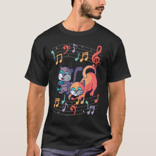 T-shirt Cute Cat Kitty Joue Musique Note Clef Musicien Art