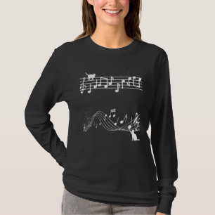 T-shirt Cute Cat Kitty Playing Music Note Clef