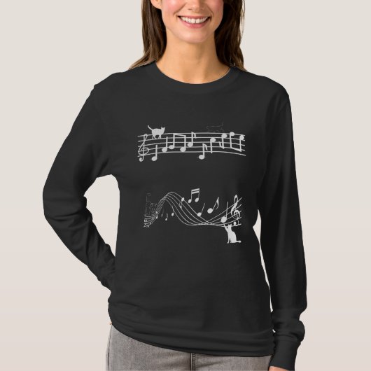 T-shirt Cute Cat Kitty Playing Music Note Clef (Devant)