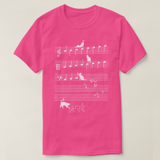 T-shirt Cute Cat Kitty Playing Music Note Clef (Design devant)