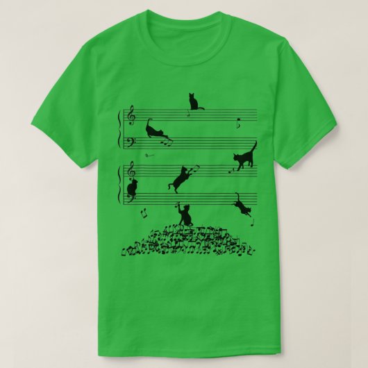 T-shirt Cute Cat Kitty Playing Music Note Clef (Design devant)