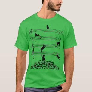 T-shirt Cute Cat Kitty Playing Music Note Clef