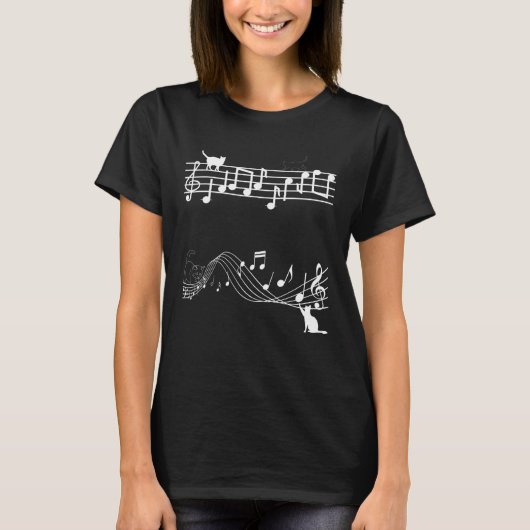 T-shirt Cute Cat Kitty Playing Music Note Clef (Devant)