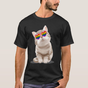 T-shirt Cute Cat Lgbt Gay Rainbow Pride Drapeau Garçons Ho