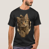 T-shirt Cute Cat Peeking Through Paper Design (Devant)