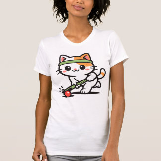 T-shirt Cute Cat Playing Field Hockey