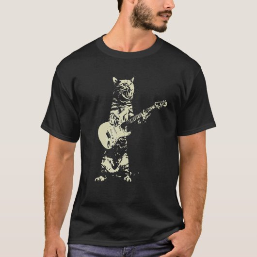 T-shirt Cute Cat Playing Guitar (Devant)