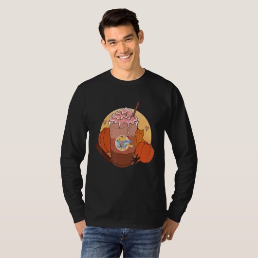 T-shirt Cute Cat Pumpkin Spice Coffee Latte Fall Autumn Se (Devant entier)