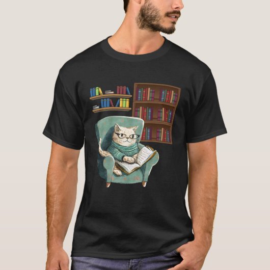 T-shirt Cute Cat Reading Book Bookworms Cat Reading (Devant)