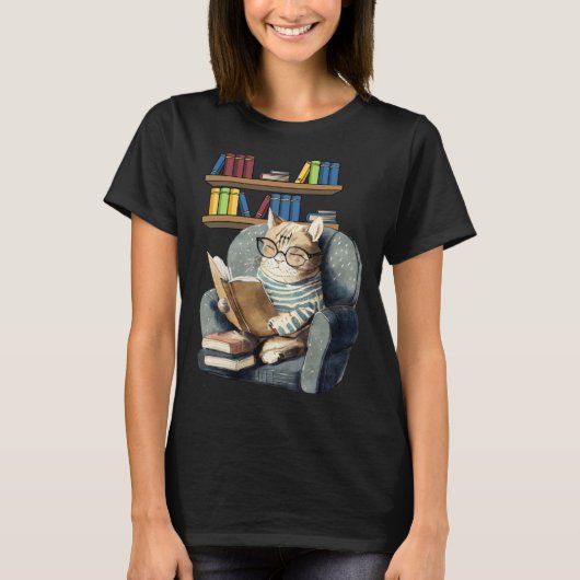 T-shirt Cute Cat Reading Book Bookworms Cat Reading 3 (Devant)