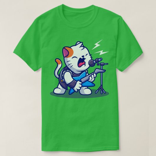 T-shirt Cute Cat Rocker Avec Dessin De Guitare (Design devant)