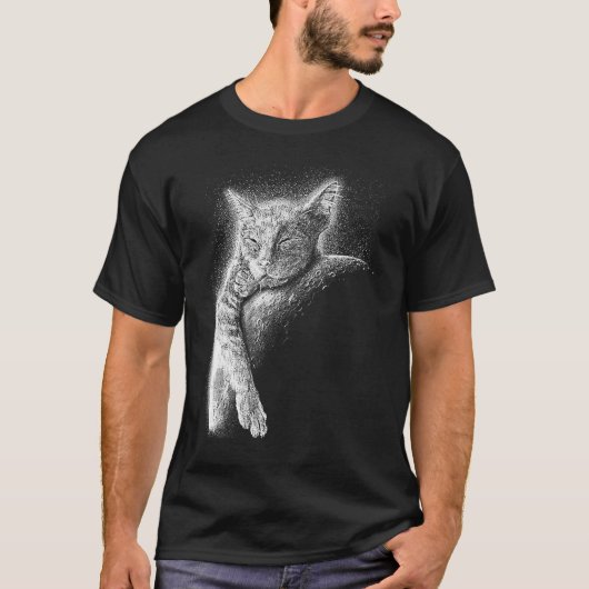 T-shirt Cute Cat Sleeping On The Moon Full Moon Space Kitt (Devant)