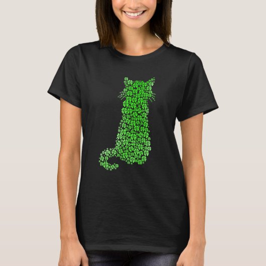 T-shirt Cute Cat St Patricks Day Clover Lucky Cat Mom Sham (Devant)