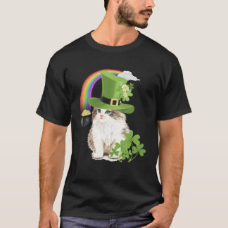 T-shirt Cute Cat  St Patricks Day Shamrock Rainbow Patty K