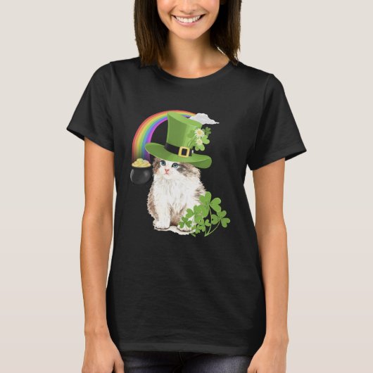T-shirt Cute Cat  St Patricks Day Shamrock Rainbow Patty K (Devant)