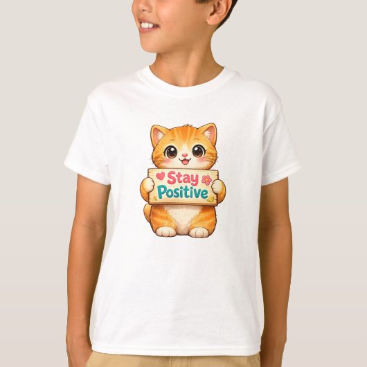 T-shirt Cute Cat Stay Positive Artwork (Devant)