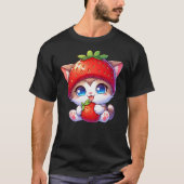 T-shirt Cute Cat Strawberry Fruit Quirky Hat (Devant)