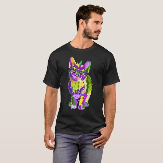 T-shirt Cute Cat Wearing Carnival Mask Mardi Gras Cat (Devant entier)