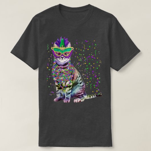 T-shirt Cute Cat Wearing Carnival Mask Mardi Gras Cat Love (Design devant)