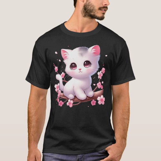 T-shirt Cute Cat With Cherry Blossoms I Kids Cat (Devant)
