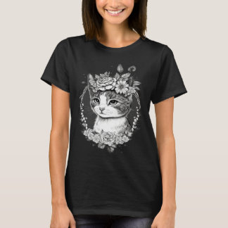 T-shirt Cute Cat with Floral Headband Cat Mom