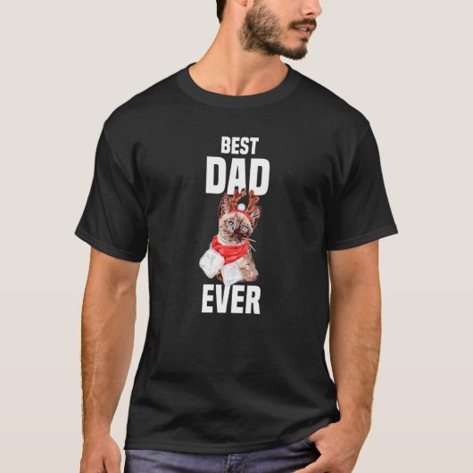 T-shirt Cute cat with reindeer costume Best Dad Ever  (Devant)