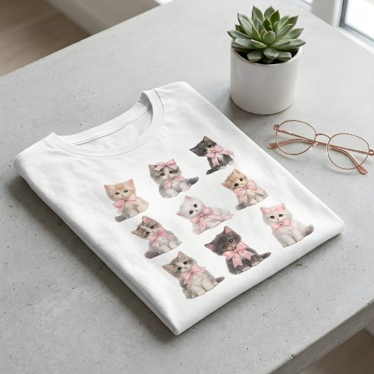 T-shirt Cute Cats Adorable Pink Bow Kittens  